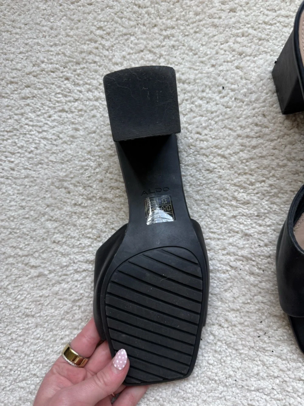 Aldo Black Square Toe Block Heel Slide Mules - Picture 4 of 5